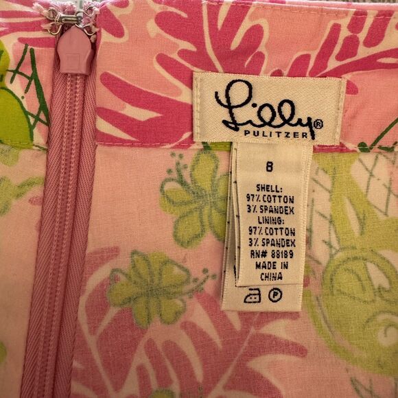 Lilly Pulitzer Pink + Lime green Shorts Skirt cotton monkey skirt sz 8 - Picture 16 of 16